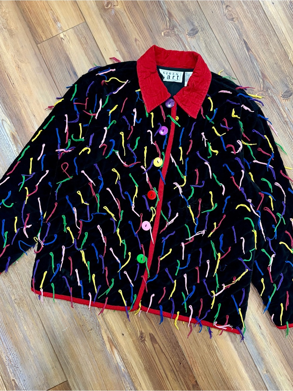 Vintage 90s Keren Hart Eyelash Rainbow Confetti Quilted Jacket